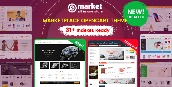 eMarket  Çok Amaçlı MarketPlace OpenCart 3 Teması (31+ Ana Sayfa ve Mobil Düzen Dahil)